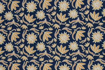 Canvas, Baumwolle, Retro Flowers by Emjo Design, Swafing, dunkelblau, 0,5 m